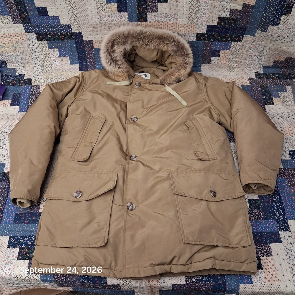 80s Vintage Woolrich Arctic Parka Mens Large Tan Coyote Fur Down Puffer Jacket